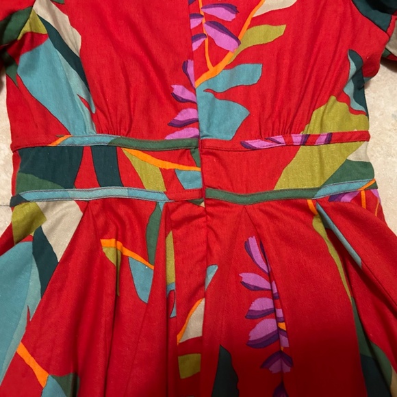 House of Harlow 1960 Linen Blend Red Floral Puff Sleeves Dress,  Size 6 - Picture 6 of 16